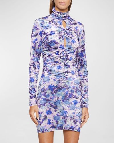 Isabel Marant Gram Blur Floral-Print Keyhole Velvet Mini Dress - Blue