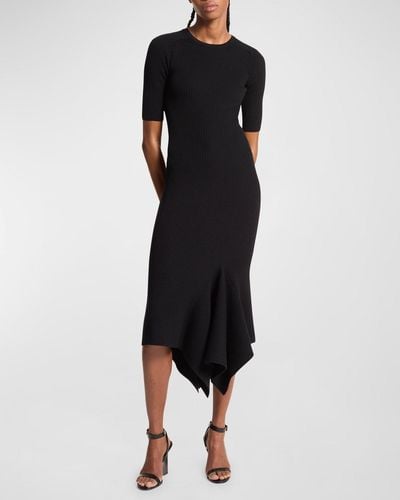Michael Kors Draped Asymmetric Wool Midi Dress - Black