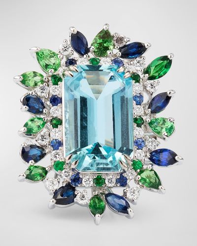 Alexander Laut 18K Aquamarine, Sapphire, Tsavorite And Diamond Ring, Size 6.5 - Green