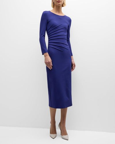 Emporio Armani Pintuck Jersey Midi Sheath Dress - Blue