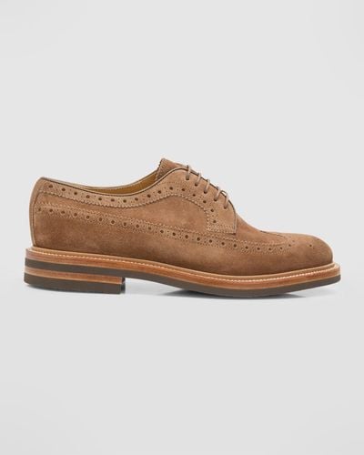 Brunello Cucinelli Suede Wingtip Brogue Derby Shoes - Brown