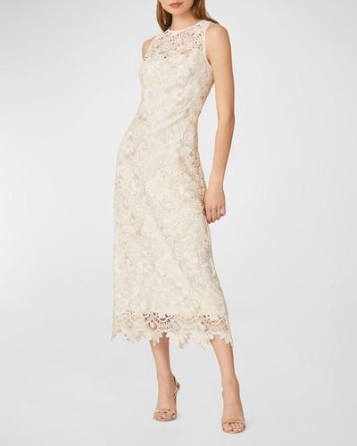 Shoshanna Sleeveless Floral Lace A-Line Midi Dress - Natural