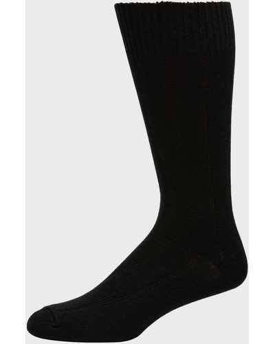 Neiman Marcus Rib Cashmere Crew Socks - Black