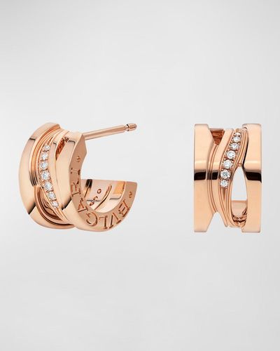 BVLGARI B.zero1 18k Rose Gold Diamond Spiral Earrings - Pink