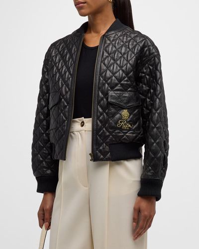 FRAME x Ritz Paris Quilted Leather Bomber Jacket - Black