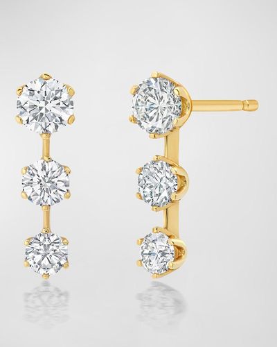 Graziela Gems 18k Yellow Gold Short Triple Diamond Drop Earrings - White