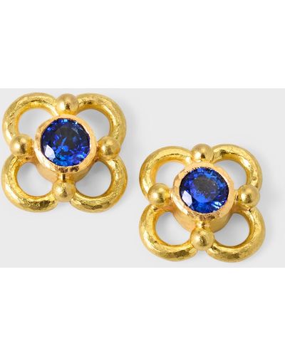 Elizabeth Locke 19K Sapphire Flower Earrings - Blue