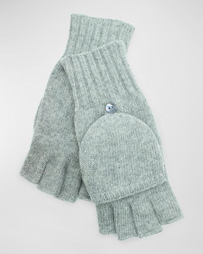 Portolano Jersey-Knit Cashmere Flip-Top Gloves - Blue