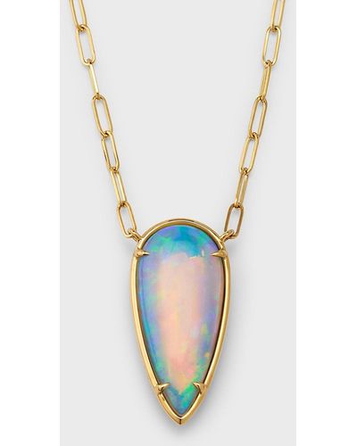 David Kord 18k Yellow Gold Necklace With Pear Shape Opal On Paper Clip Chain, 5.95tcw - Blue