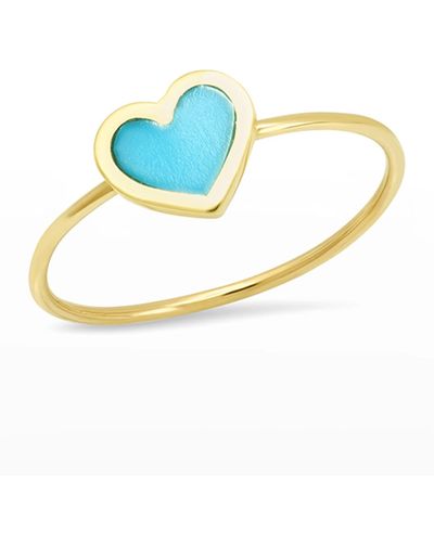 Jennifer Meyer 18k Extra Small Inlay Heart Ring, Turquoise, Size 6.5 - Blue
