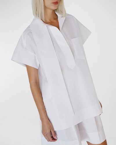 Dice Kayek Neck-Scarf Short-Sleeve Collared Shirt - White