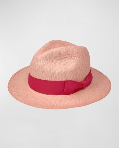 Sensi Studio Panama Hat With Italian Bow Band - Pink