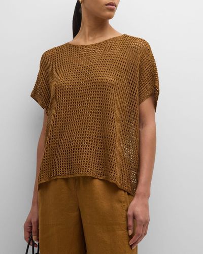 Eileen Fisher Open-Knit Organic Linen Sweater - Brown