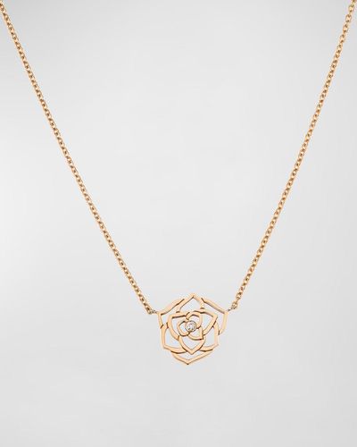 Piaget 18k Red Gold Rose Necklace With Diamond - Metallic