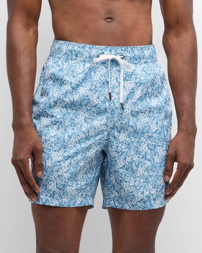 Onia Charles 7 Floral Toile Swim Shorts - Blue
