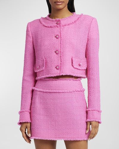 Dolce & Gabbana Rachel Collarless Crop Tweed Jacket - Pink