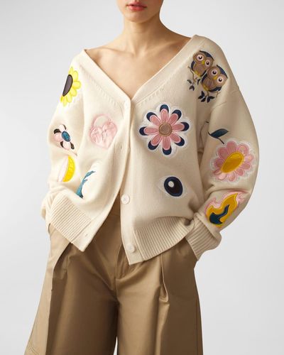 Cynthia Rowley Oversized Button-Down Patch Cardigan - Natural