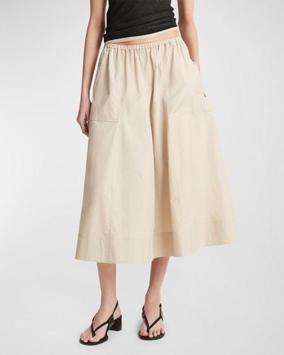 Vince Gathered Cotton Utility Zip-Pocket Midi Skirt - Natural