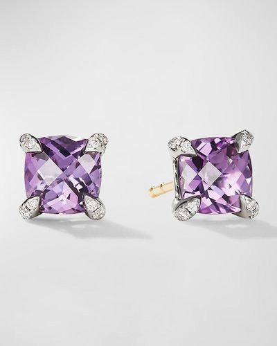 David Yurman Chatelaine Stud Earrings With Gemstsones And Diamonds - Purple
