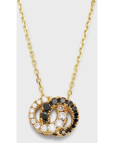Frederic Sage 18k Yellow Gold Mini Love Necklace With Half Black And White Diamond Pendant - Metallic