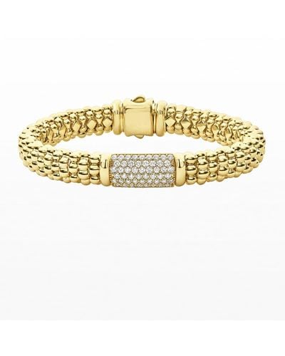 Lagos 18k Caviar Gold Rope Bracelet W/ 17mm Diamond Plate - Metallic