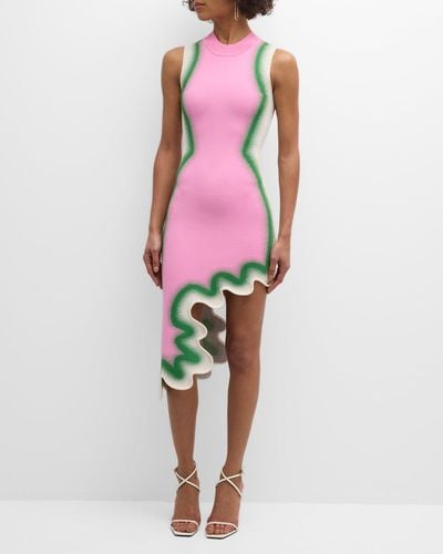 Ph5 Brooklyn Wavy Asymmetric Sleeveless Midi Dress - Pink