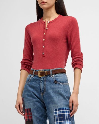 Fortela Lou Cashmere Henley Top - Red