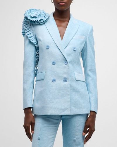 Hellessy Santi Tuxedo Double-Breast Blazer With Corsage - Blue