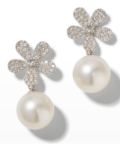 Belpearl Fleur White Diamond & Pearl Earrings - Metallic