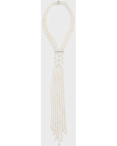 Utopia Pearl Tie Necklace With Diamonds - White
