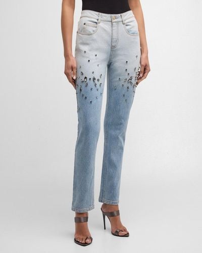 Hellessy Creed Crystal-Embroidered Slim-Leg Jeans - Blue