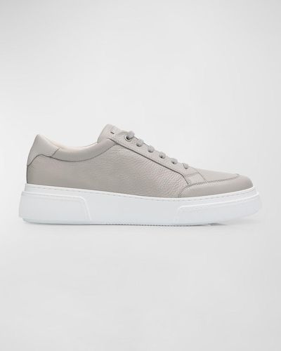 Giorgio Armani Deerskin Leather Low-Top Sneakers - Gray