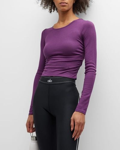 Alo Yoga Gathered Long-Sleeve Crop Top - Purple