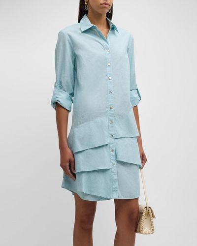 Finley Plus Size Jenna Oxford Ruffle Shirtdress - Blue
