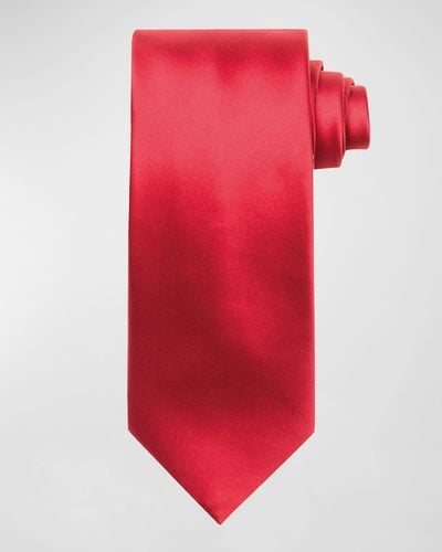Stefano Ricci Solid Silk Satin Tie - Red