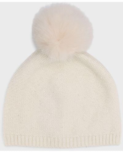 Sofiacashmere Cashmere Sequin Beanie With Faux Pom - Natural