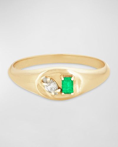STONE AND STRAND Emerald Luxe Pinky Signet Ring - White