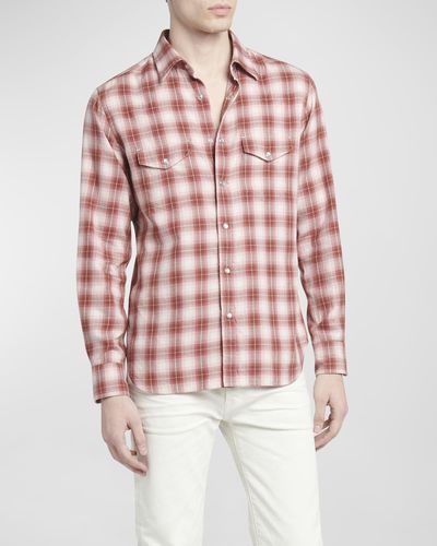 Tom Ford Gradient Check Western Button-Down Shirt - Red