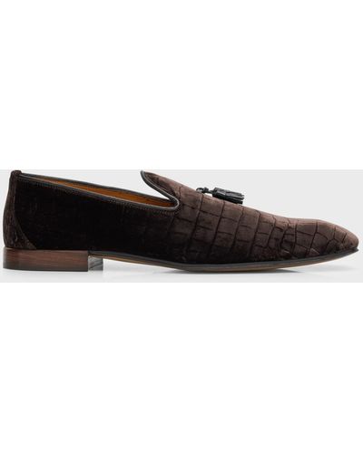 Tom Ford Bailey Croc-Stamped Velvet Tassel Loafers - Black