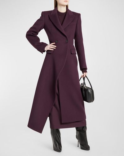 Alexander McQueen Asymmetric Draped Wool Overcoat - Purple