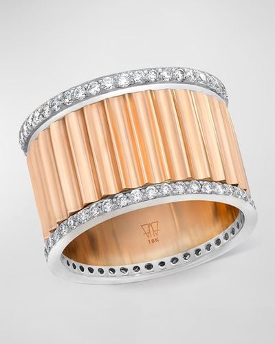 WALTERS FAITH 18k Rose Gold And White Gold 15mm Diamond Fluted Band Ring