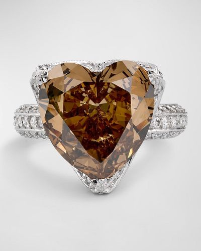 NM Estate Estate Platinum Fancy Dark Diamond Heart Ring, Size 6 - Brown