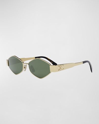 Celine Triomphe Round Metal & Acetate Sunglasses - Green