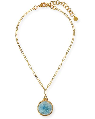 Nest Aquamarine Stone Shaker Pendant Necklace - Metallic