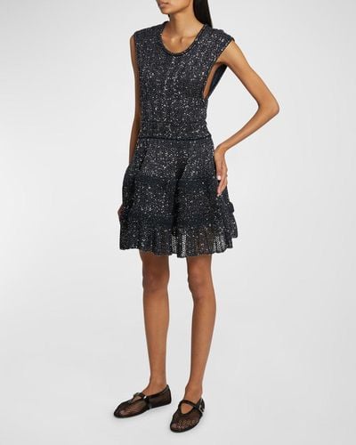 Alaïa Crino Open-Knit Mini Dress With Sequin Detail - Blue