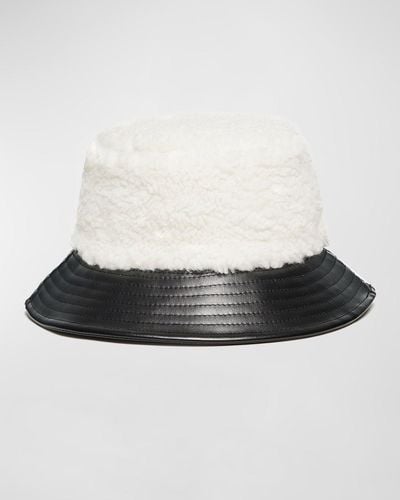 Jocelyn Faux Sherpa & Leather Bucket Hat - Multicolor