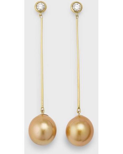 Pearls By Shari 18k Yellow Gold Diamond And Golden Pearl Stick Earrings, 12mm - White