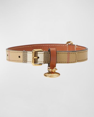 Burberry Check Leather Dog Collar - White