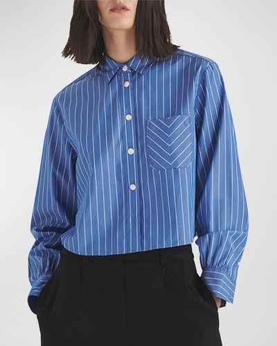 Rag & Bone Maxine Long-sleeve Cropped Stripe Shirt - Blue