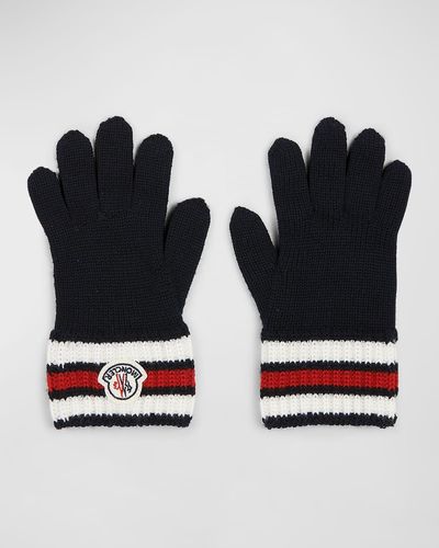 Moncler Kids Knit Gloves W Rwb Stripe Trim - Black